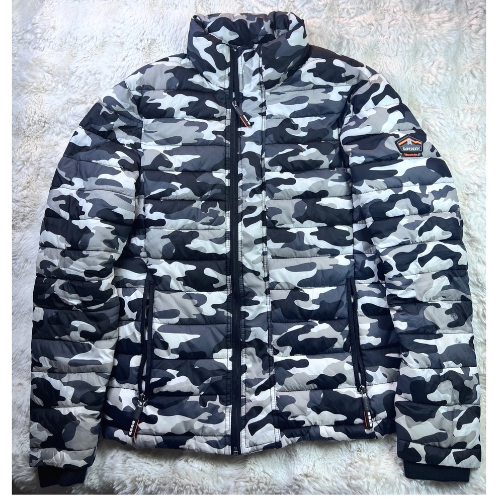 Superdry Mountain Supply Goods Camo Puffer Jacket Mens Medium Gray Camouflage